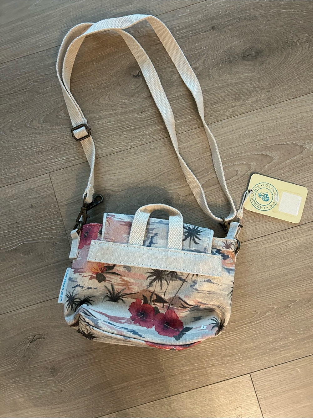Caribbean Joe Palm-Print Crossbody Bag in Beige and Pastel Coral - Picture 2 of 6